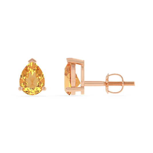 lab grown citrine pear stud earrings in rose gold