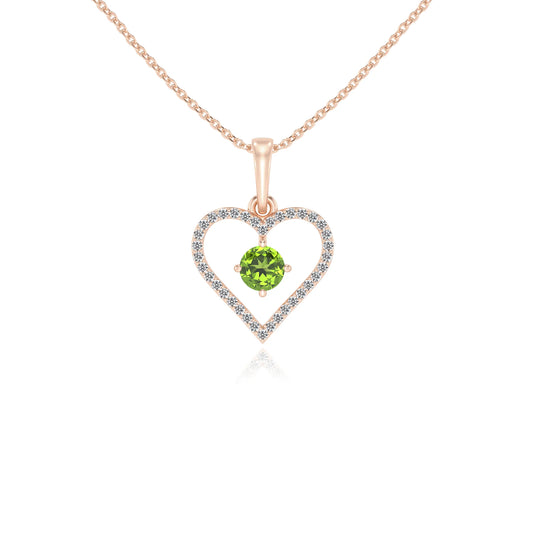natural peridot round infinity necklaces in rose gold