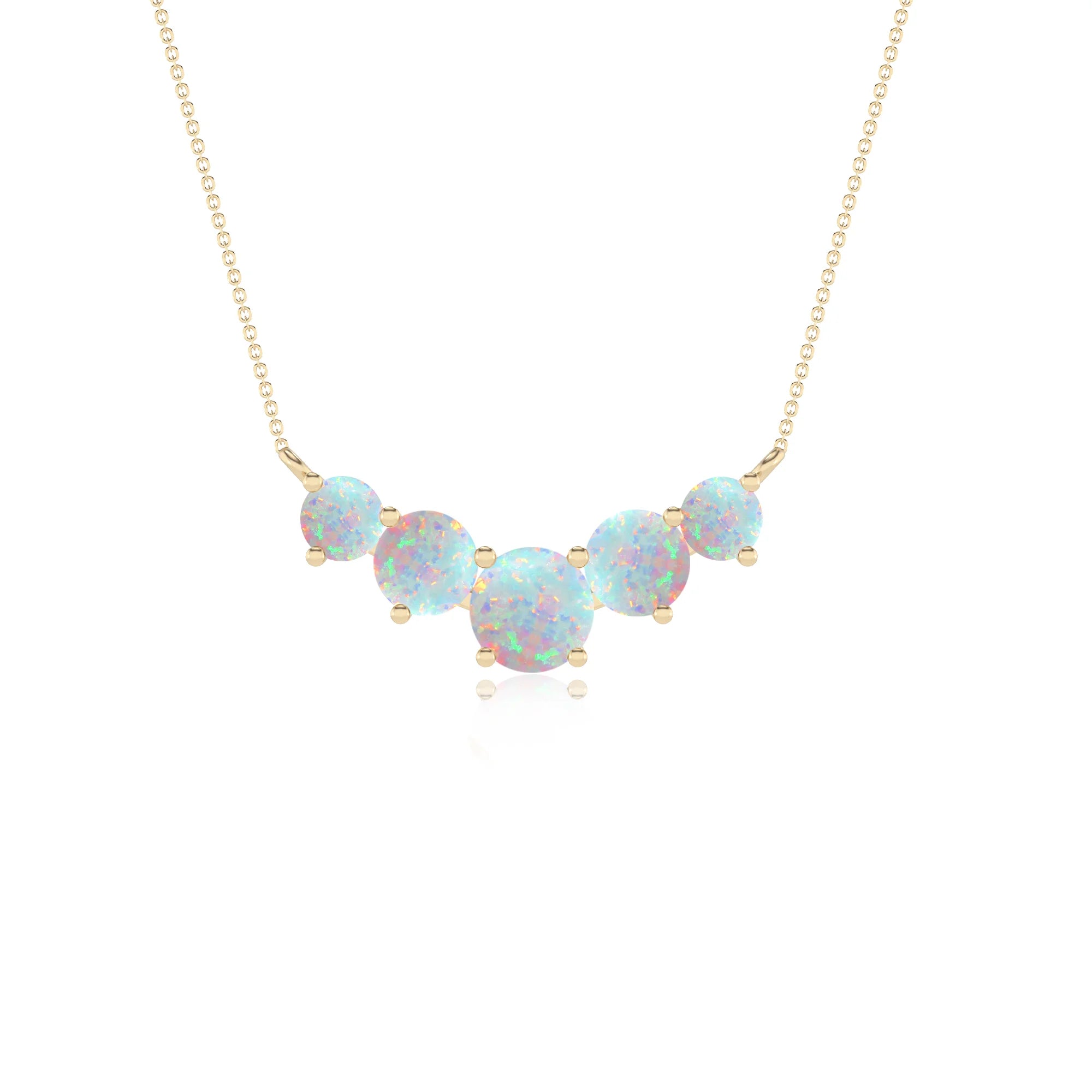 lab grown opal round bar necklaces in yellow gold