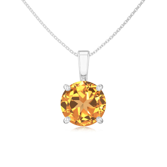 lab grown citrine round solitaire necklaces in white gold