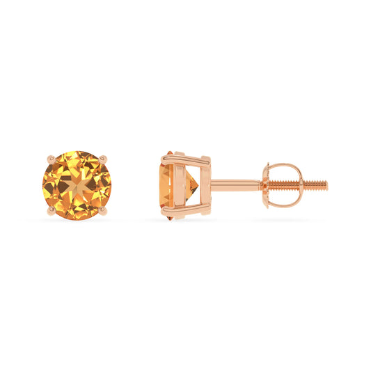 lab grown citrine round stud earrings in rose gold