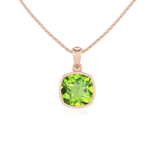 natural peridot cushion solitaire necklaces in rose gold