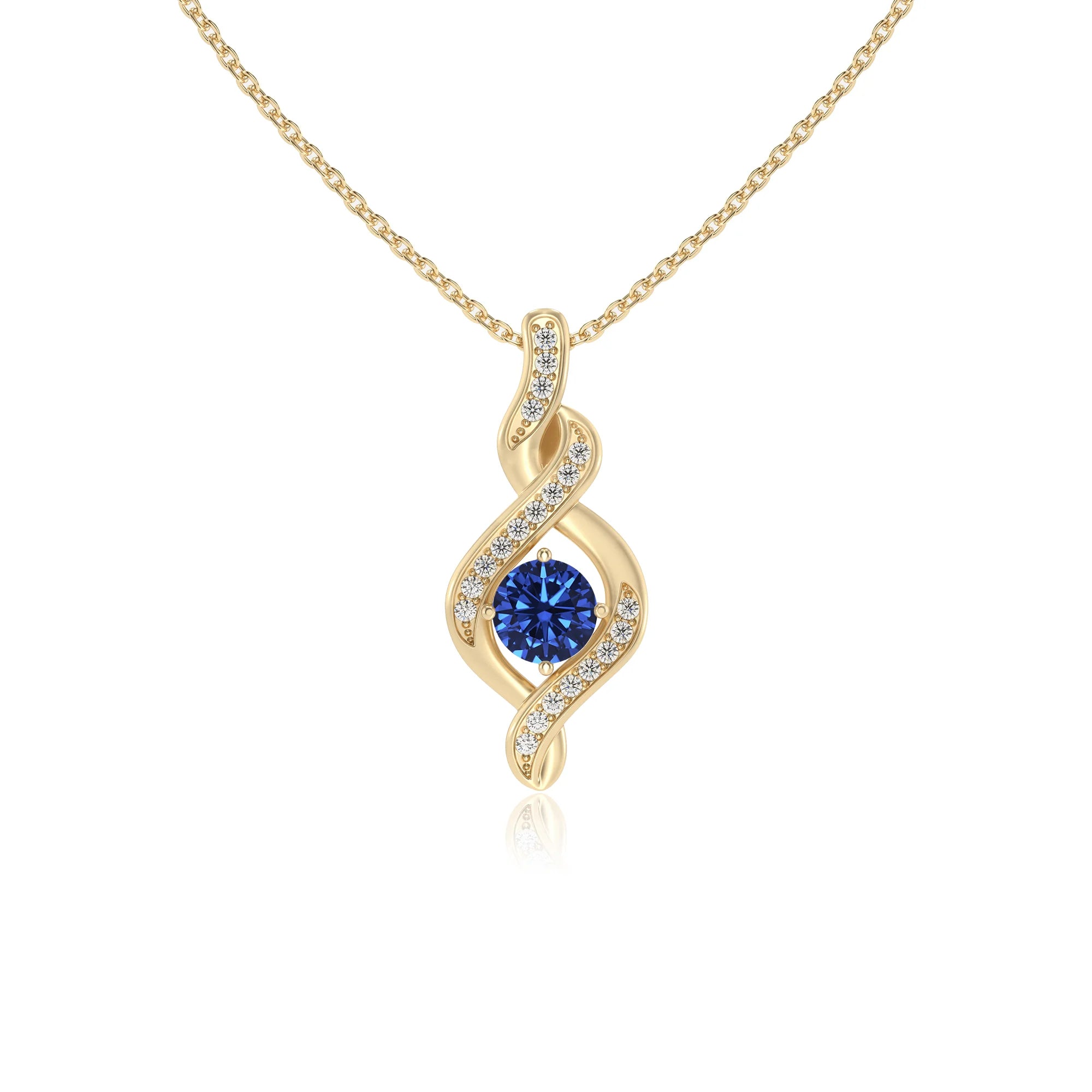 lab grown blue-sapphire round solitaire necklaces in yellow gold