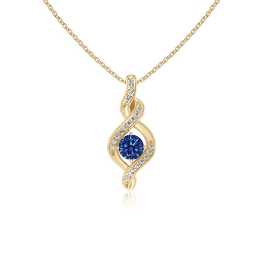 lab grown blue-sapphire round solitaire necklaces in yellow gold