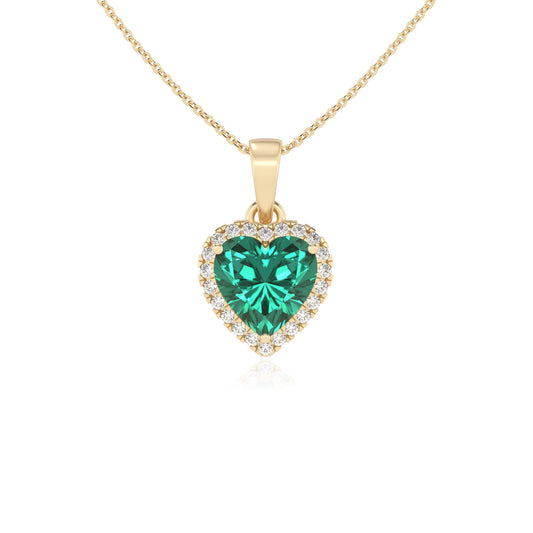 lab grown emerald heart solitaire necklaces in yellow gold
