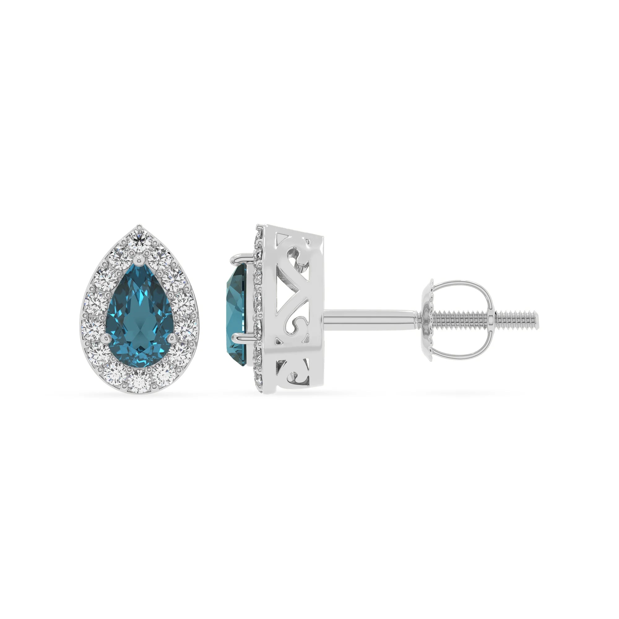 natural london blue topaz pear stud earrings in platinum
