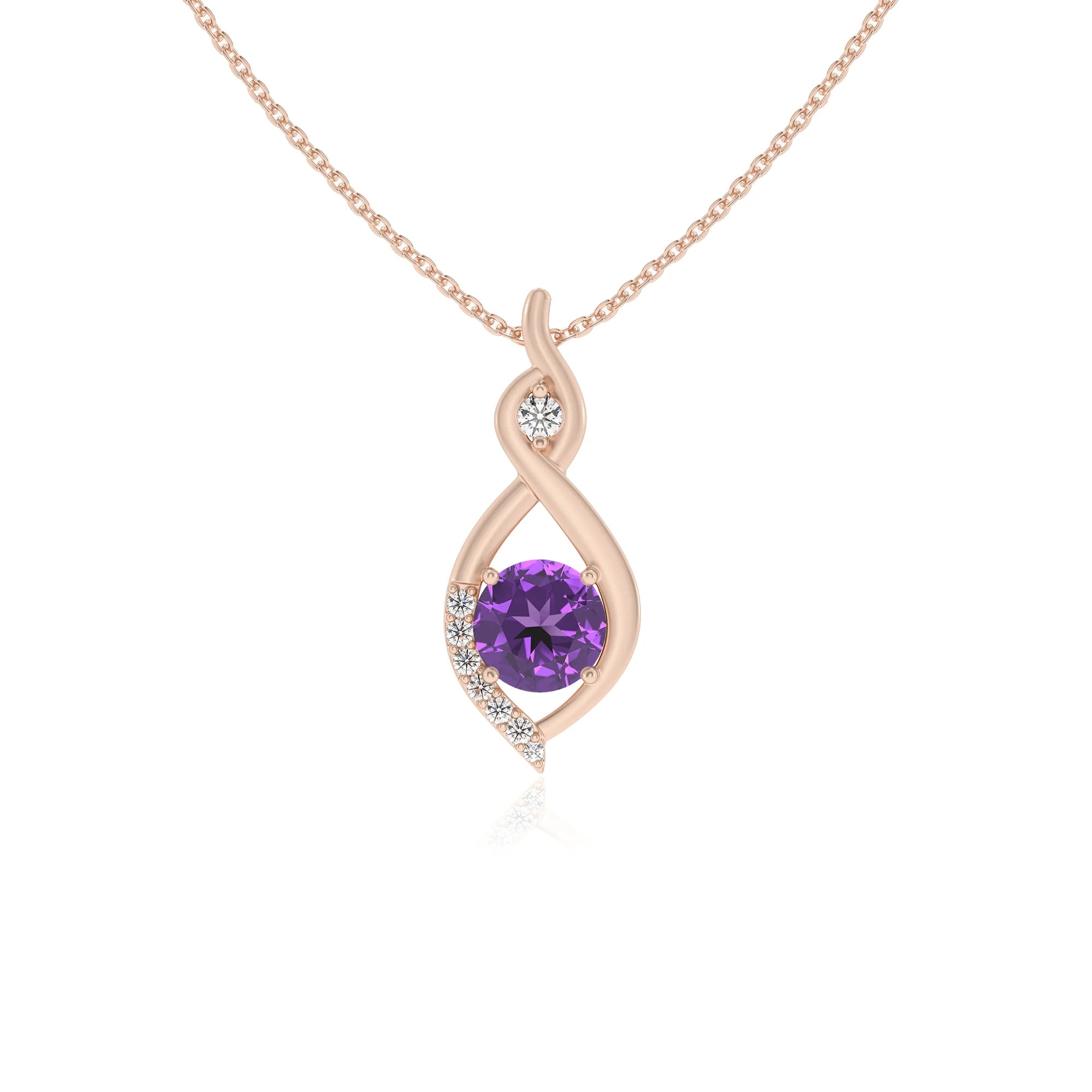 lab grown amethyst round solitaire necklaces in rose gold