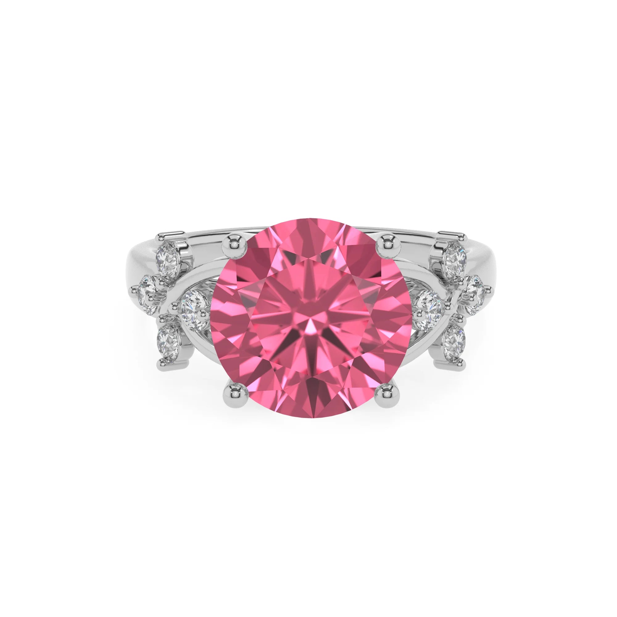 lab grown pink-tourmaline round solitaire rings in sterling silver