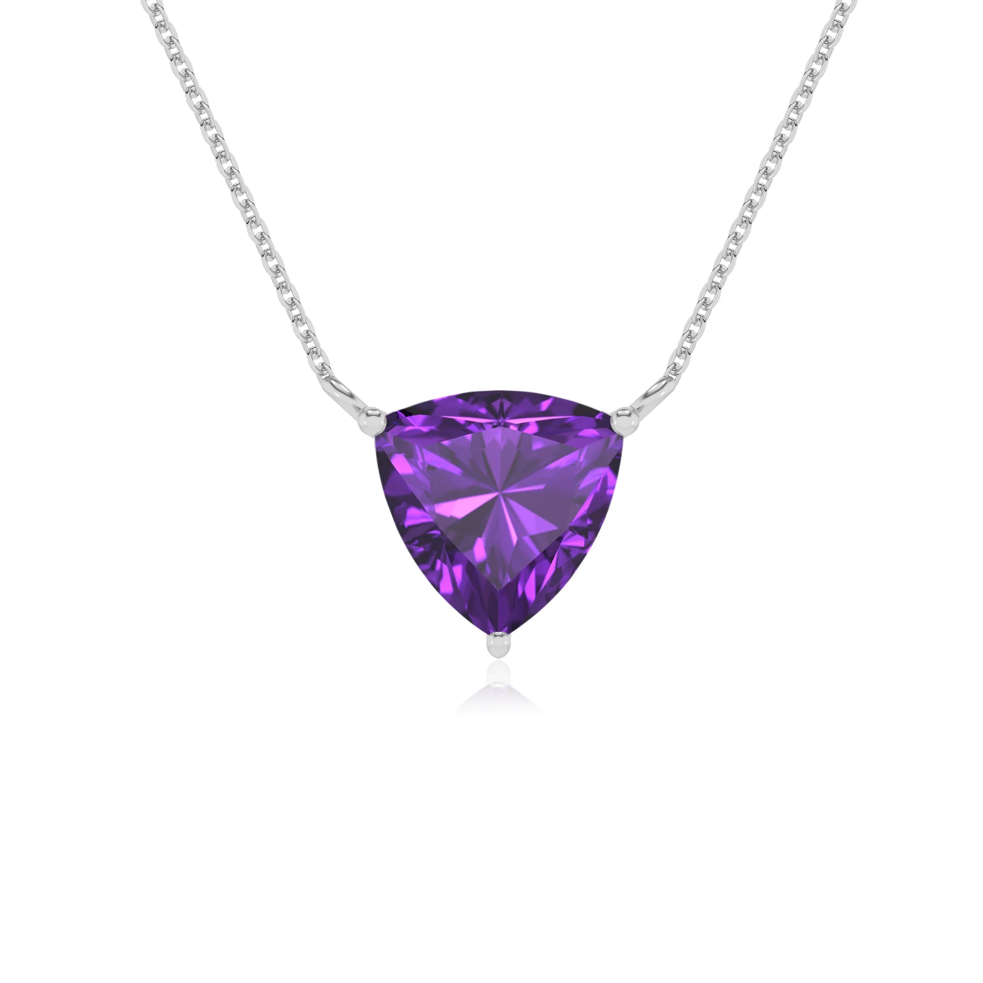 lab grown amethyst trillion solitaire necklaces in platinum