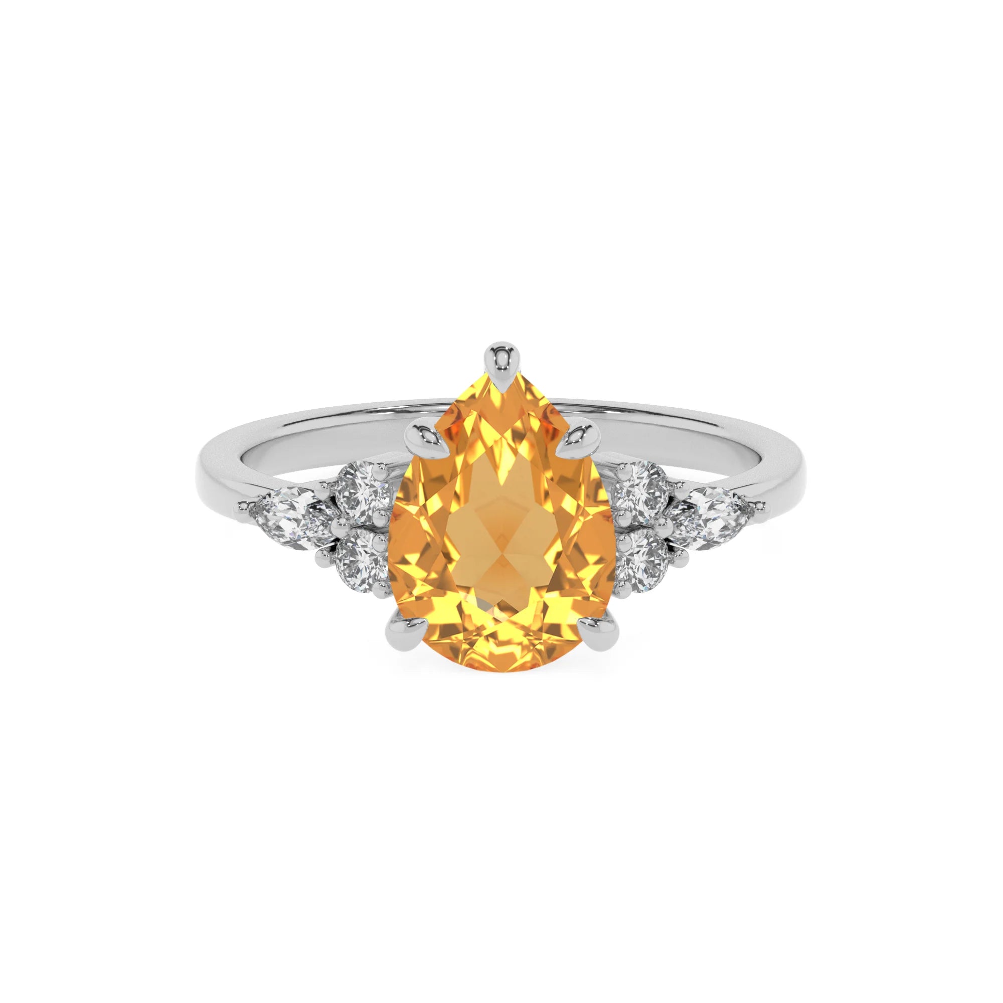 lab grown citrine pear solitaire rings in white gold