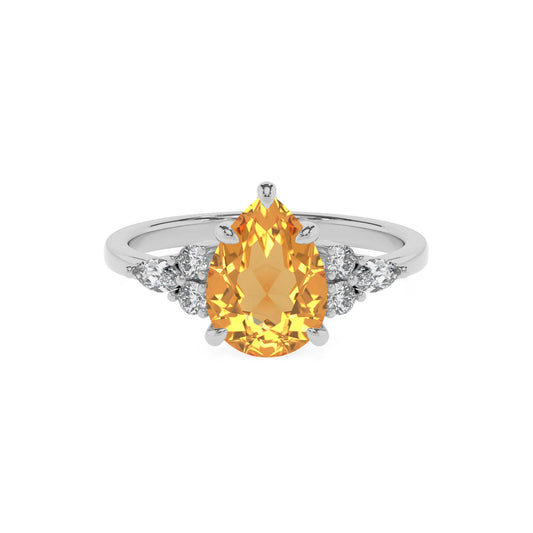 lab grown citrine pear solitaire rings in white gold