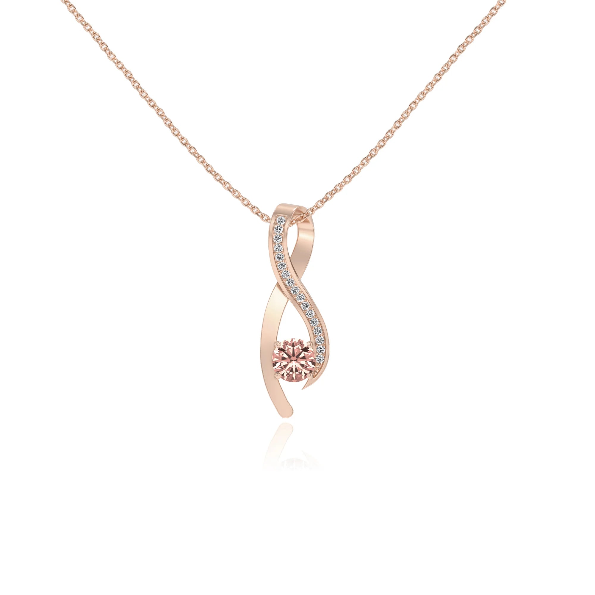 lab grown morganite round solitaire necklaces in rose gold