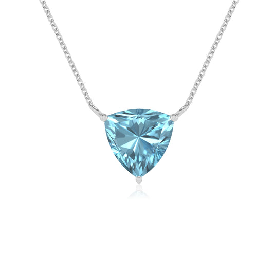 lab grown aquamarine trillion solitaire necklaces in white gold