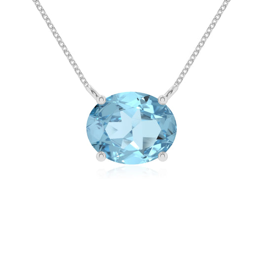 lab grown aquamarine oval solitaire necklaces in sterling silver