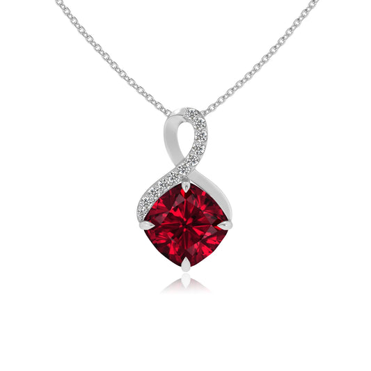 lab grown ruby cushion infinity necklaces in platinum