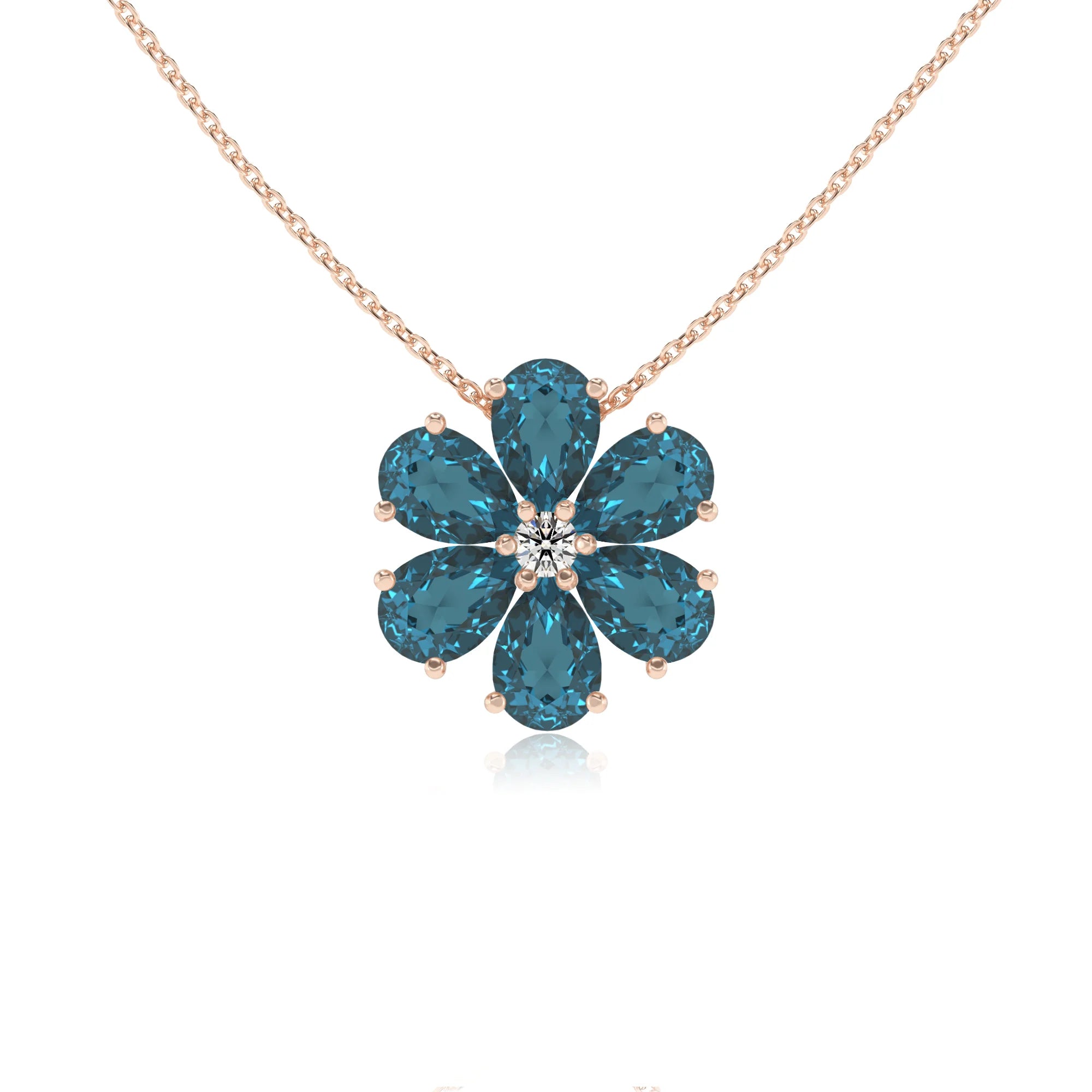 natural london-blue-topaz pear solitaire necklaces in rose gold