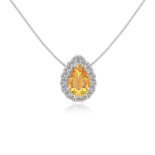 lab grown citrine pear solitaire necklaces in platinum
