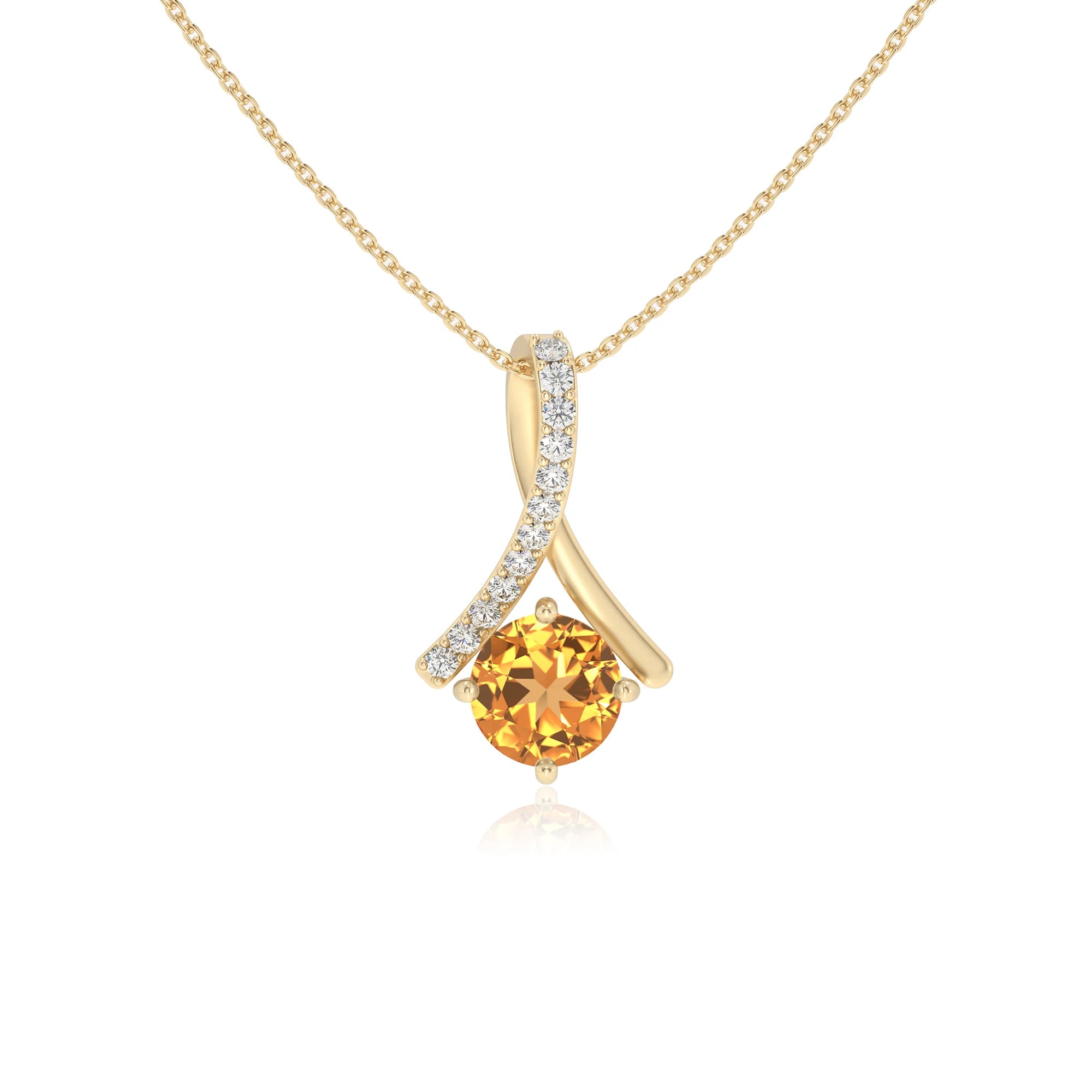 lab grown citrine round solitaire necklaces in yellow gold