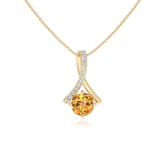 lab grown citrine round solitaire necklaces in yellow gold