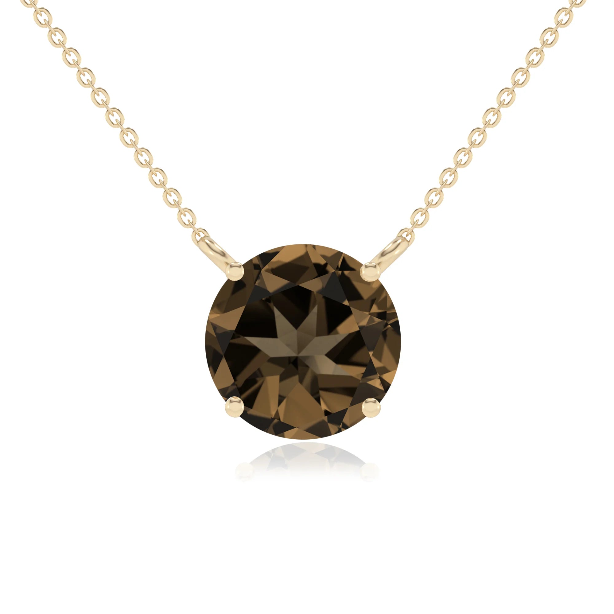 natural smoky-quartz round solitaire necklaces in yellow gold