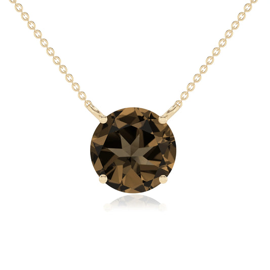 natural smoky-quartz round solitaire necklaces in yellow gold