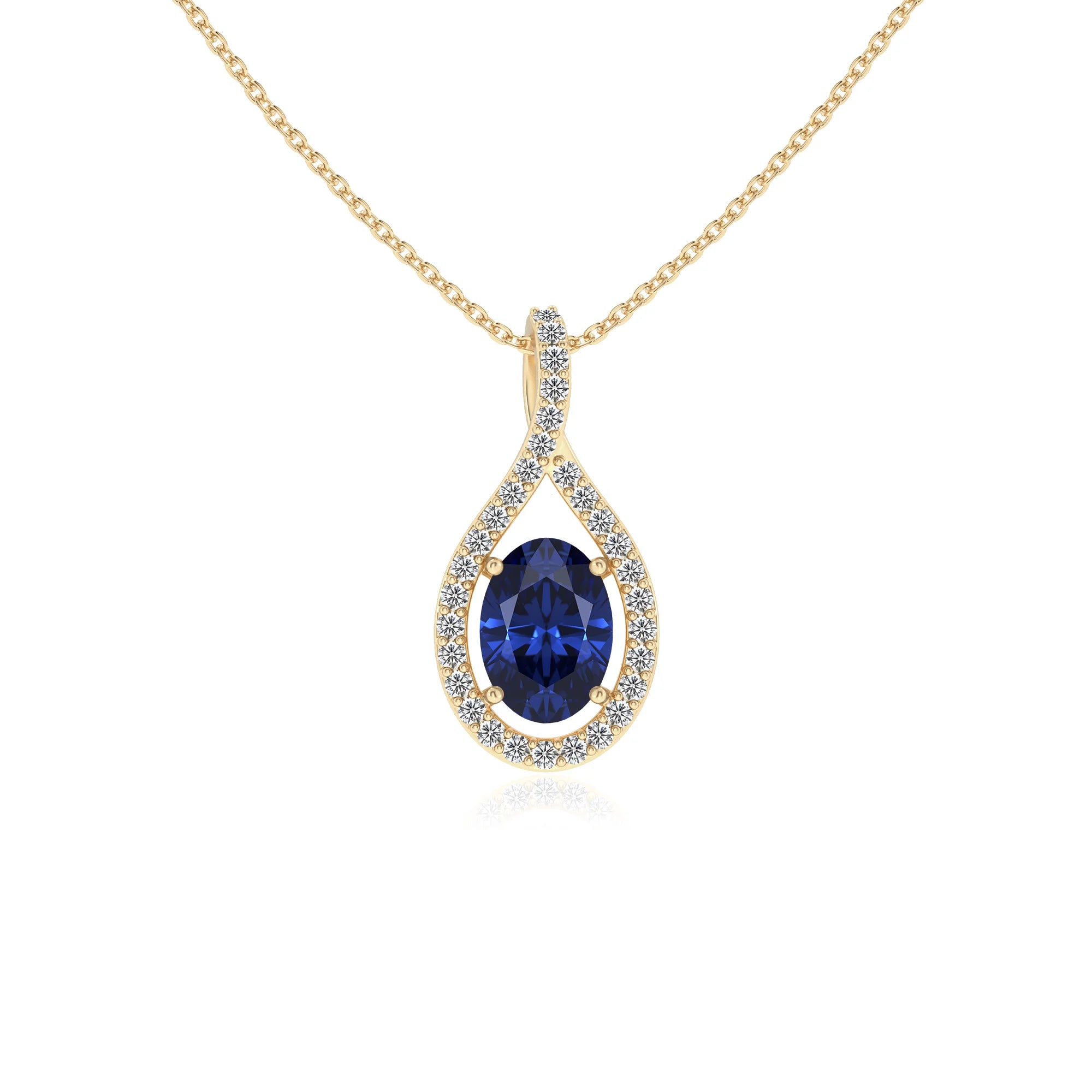 lab grown blue-sapphire oval solitaire necklaces in yellow gold