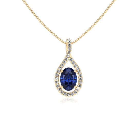 lab grown blue-sapphire oval solitaire necklaces in yellow gold