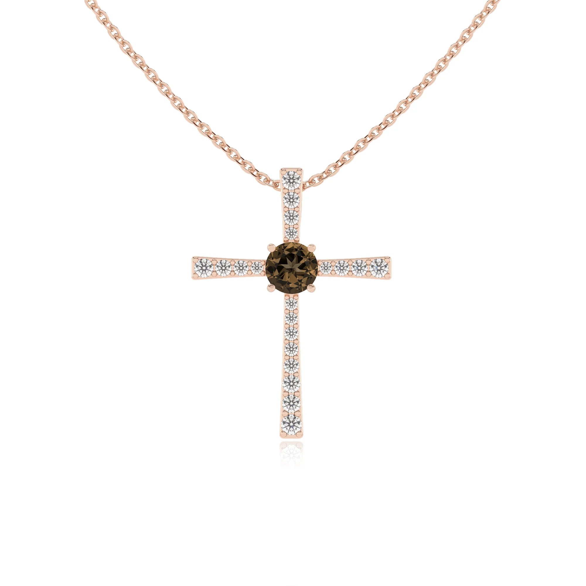 natural smoky-quartz round infinity necklaces in rose gold