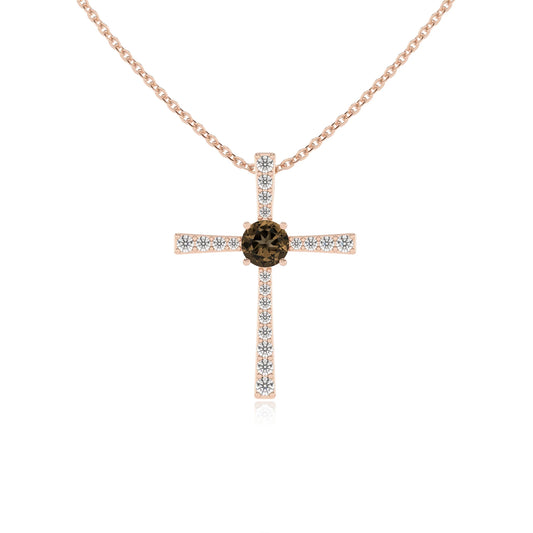 natural smoky-quartz round infinity necklaces in rose gold