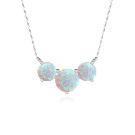 lab grown opal round solitaire v-bale necklaces in sterling silver