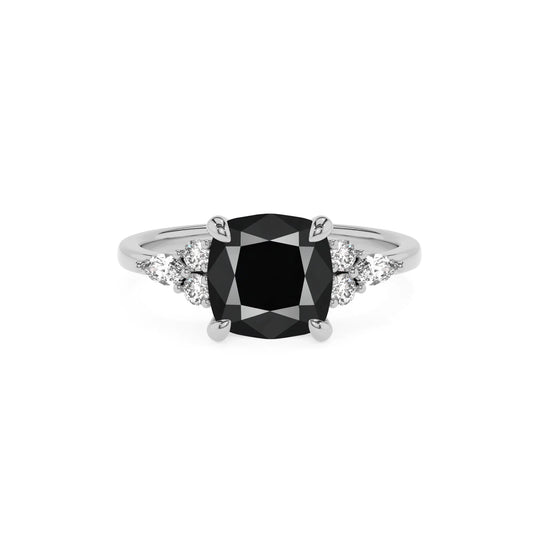 natural black-onyx cushion solitaire rings in white gold