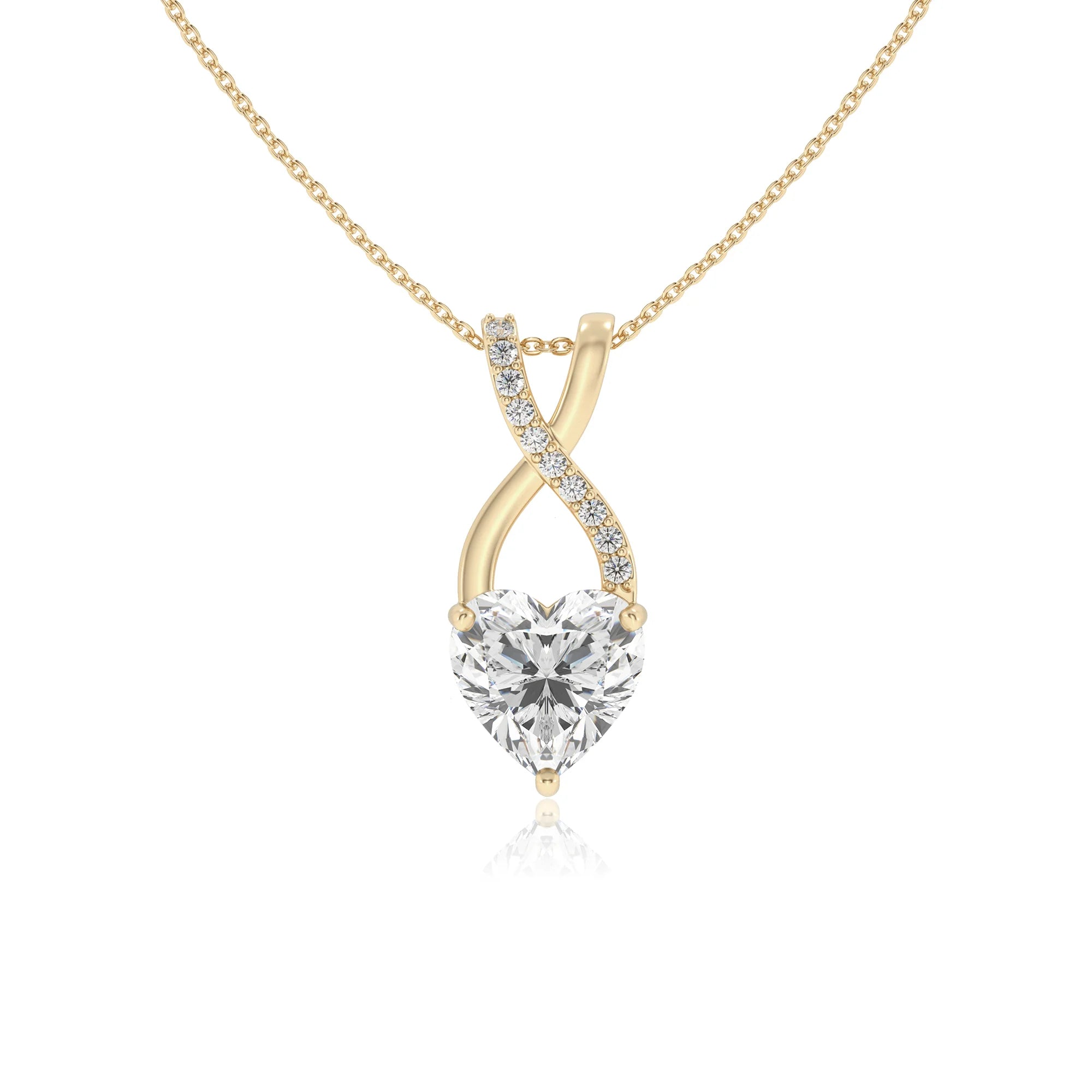 lab grown moissanite heart solitaire necklaces in yellow gold