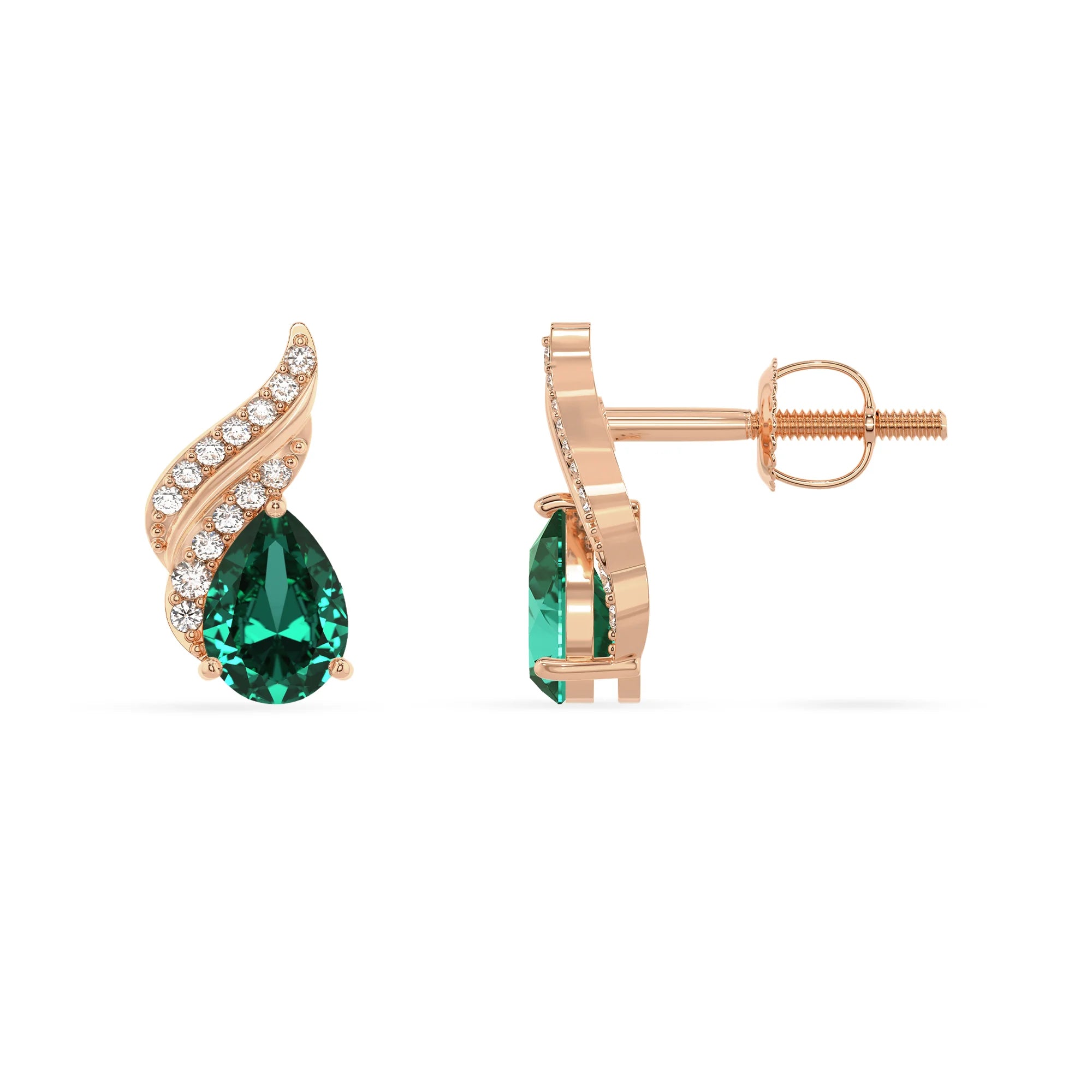 lab grown emerald pear stud earrings in rose gold