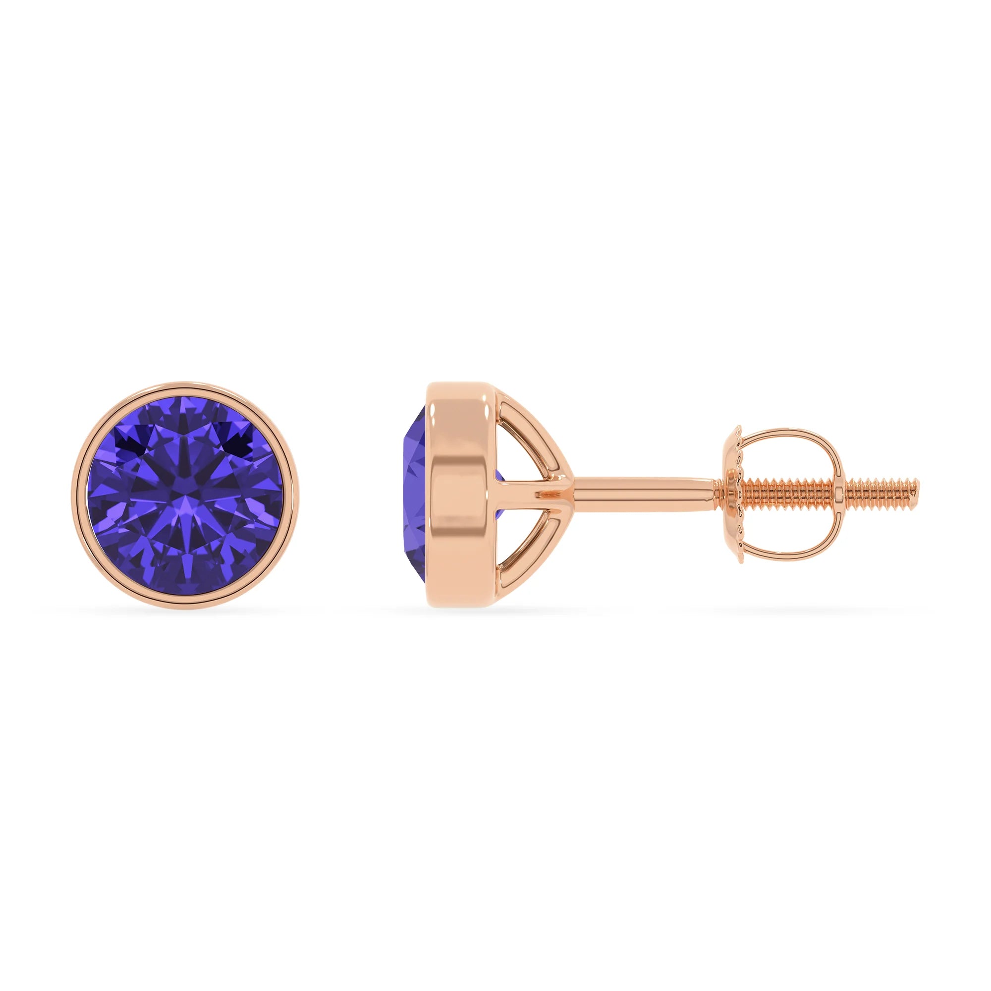 lab grown tanzanite round stud earrings in rose gold