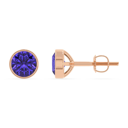 lab grown tanzanite round stud earrings in rose gold