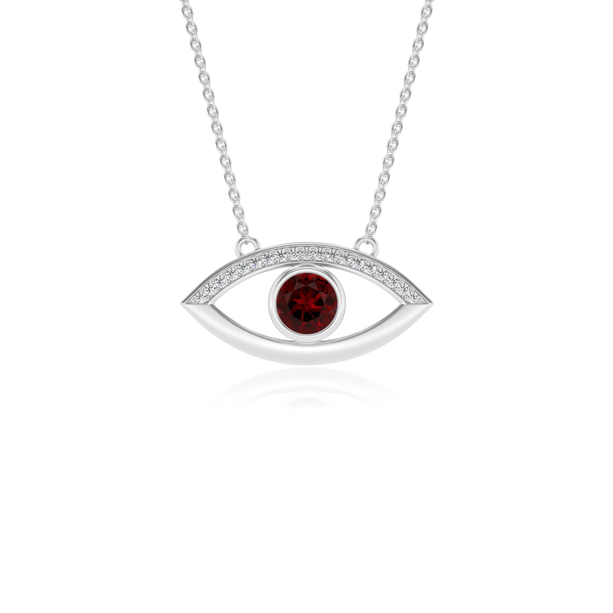 natural garnet round solitaire necklaces in white gold