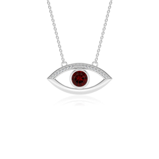 natural garnet round solitaire necklaces in white gold