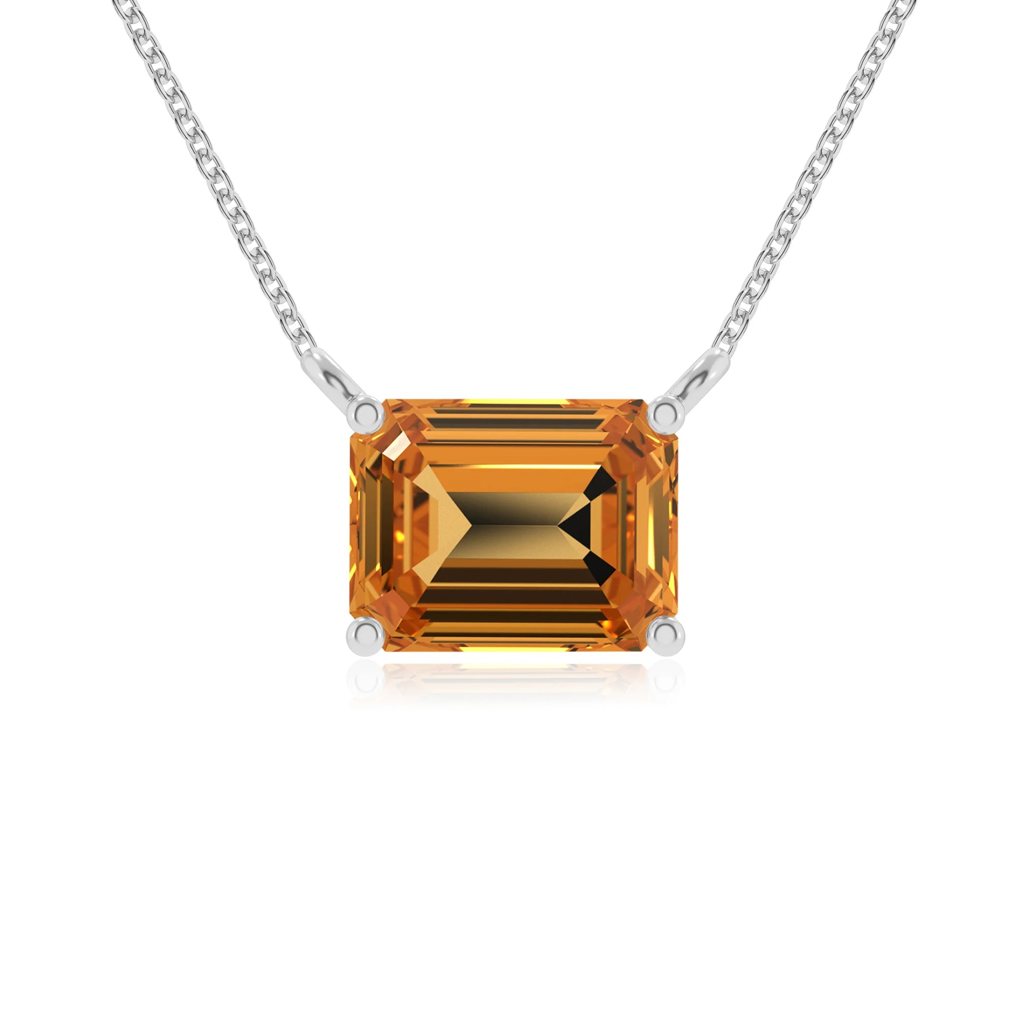 lab grown citrine emerald cut solitaire necklaces in platinum