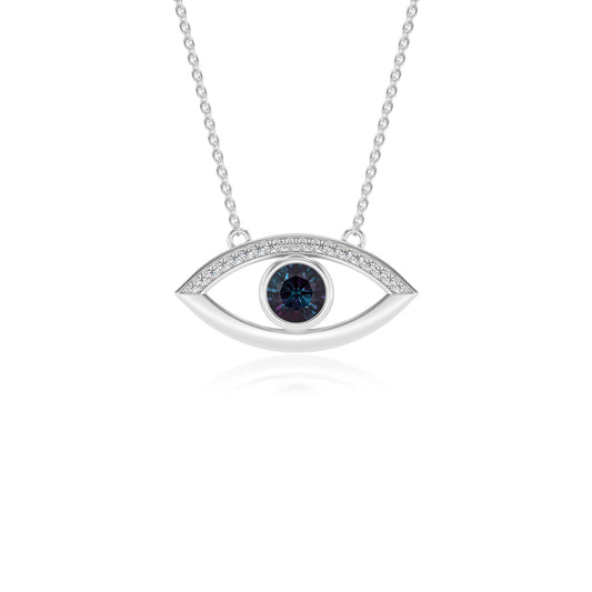 lab grown alexandrite round solitaire necklaces in platinum