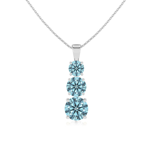 lab grown aquamarine round bar v-bale necklaces in white gold