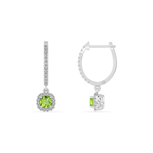 natural peridot cushion drop earrings in white gold