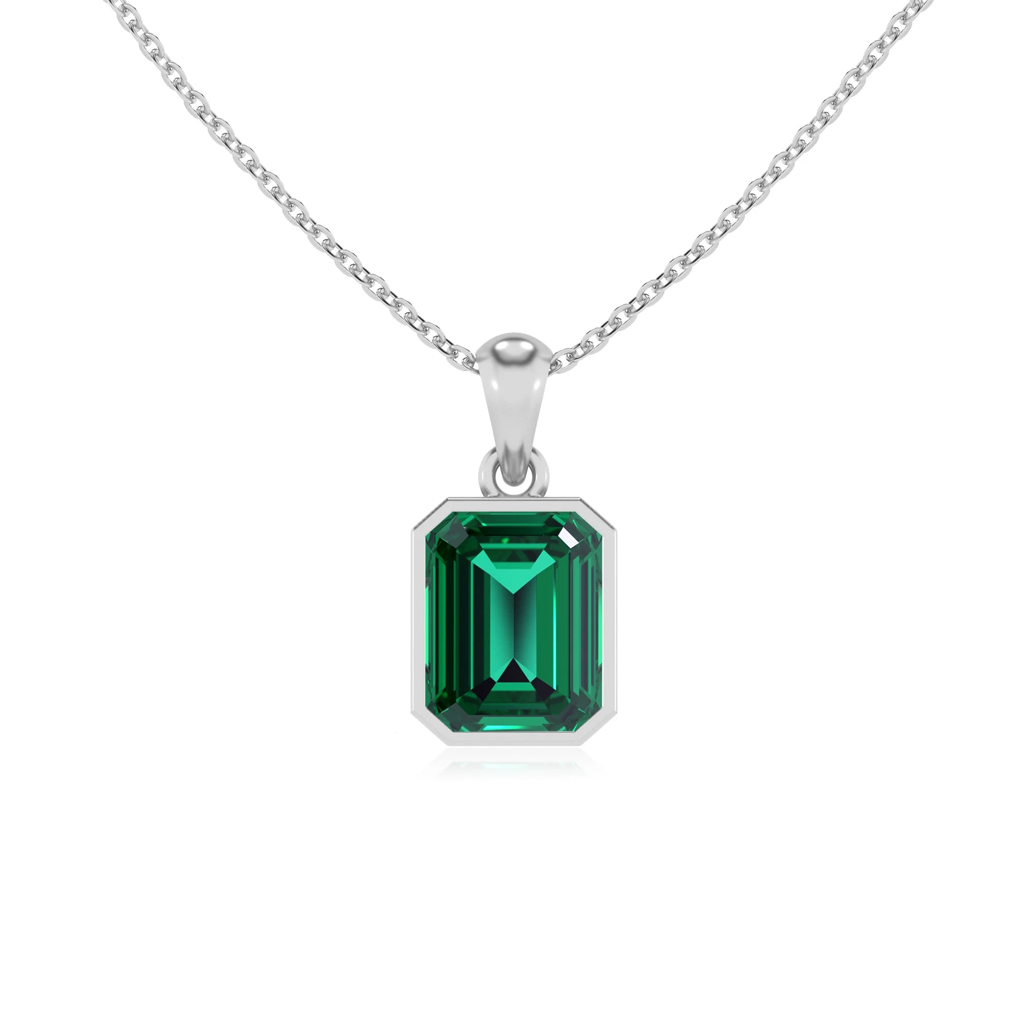 lab grown emerald octogon cut solitaire necklaces in platinum