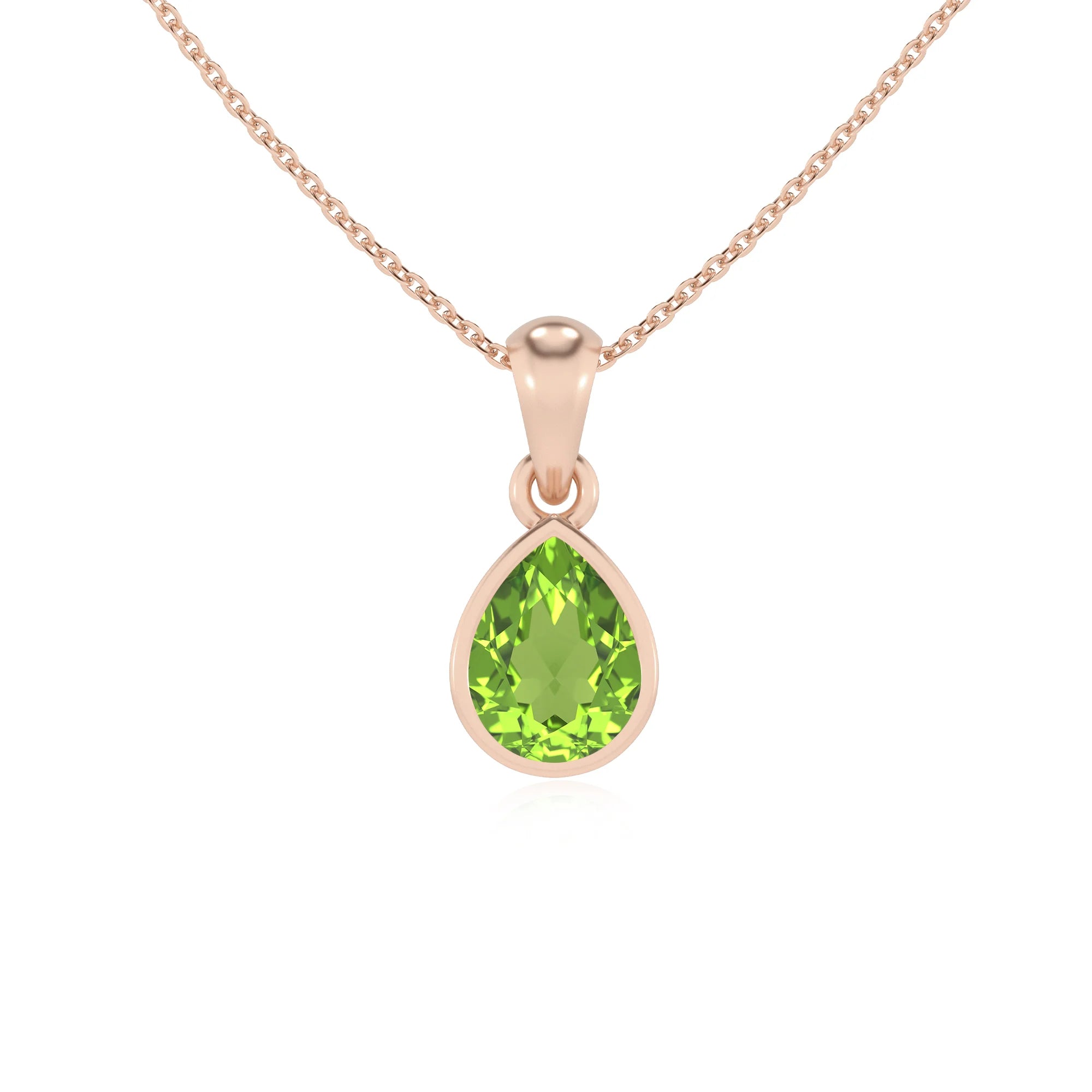 natural peridot pear solitaire necklaces in rose gold