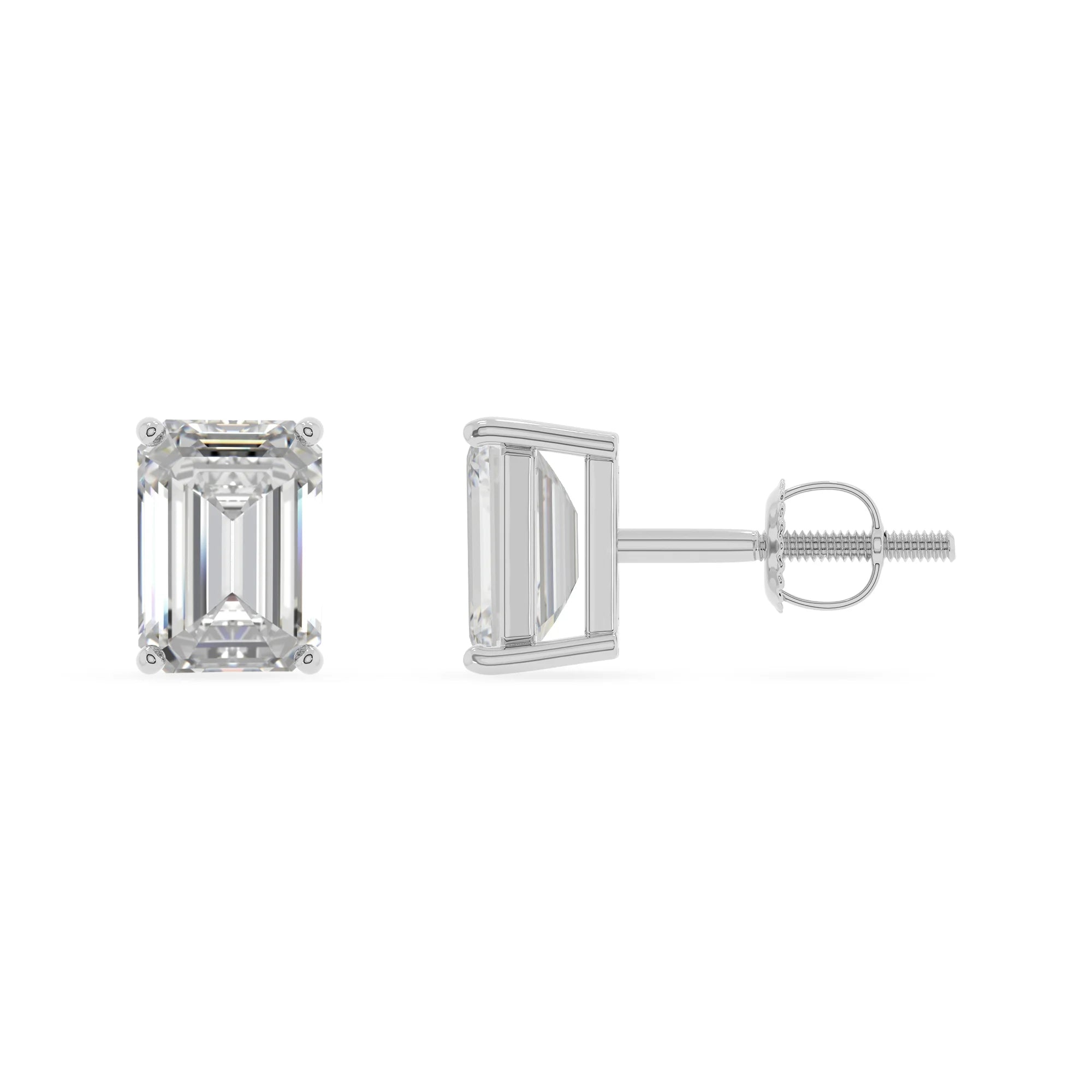 lab grown moissanite emerald cut stud earrings in white gold