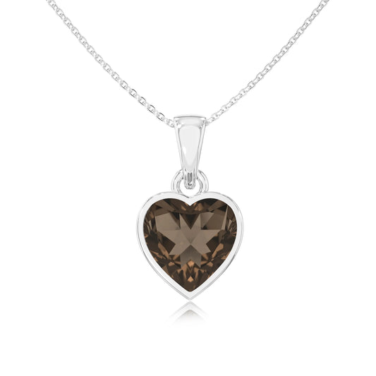 natural smoky-quartz heart solitaire necklaces in white gold