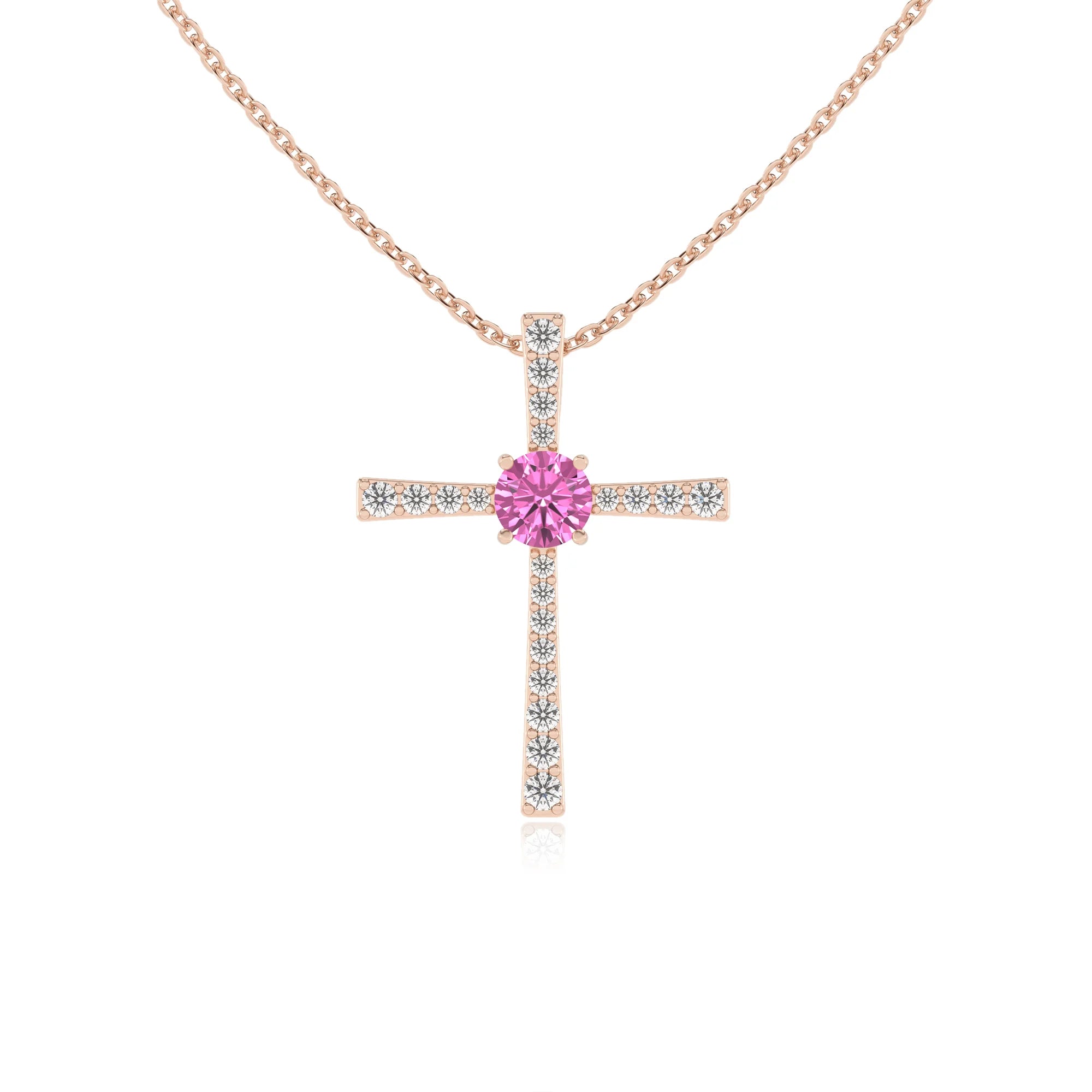 lab grown pink-sapphire round infinity necklaces in rose gold