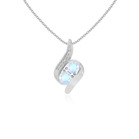 natural rainbow-moonstone round solitaire v-bale necklaces in platinum