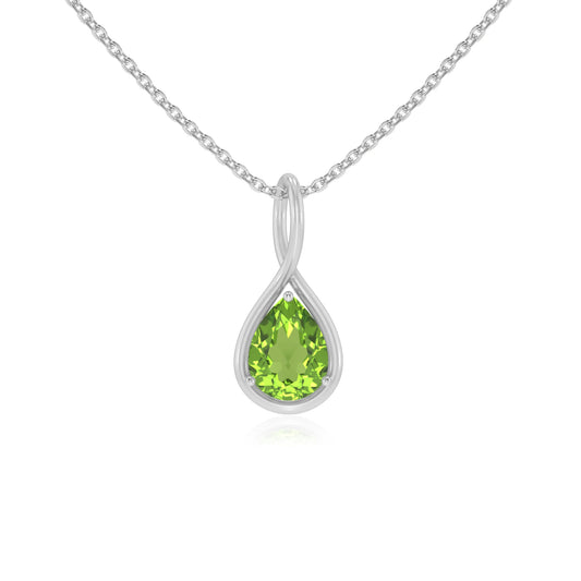 natural peridot pear solitaire necklaces in white gold
