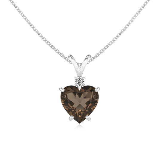 natural smoky-quartz heart solitaire v-bale necklaces in white gold