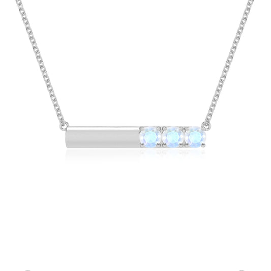 natural rainbow-moonstone round bar v-bale necklaces in white gold